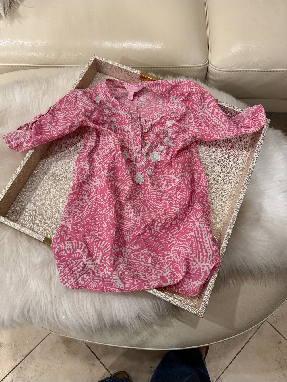 Lilly Pulitzer Pink White Floral Pullover Dress